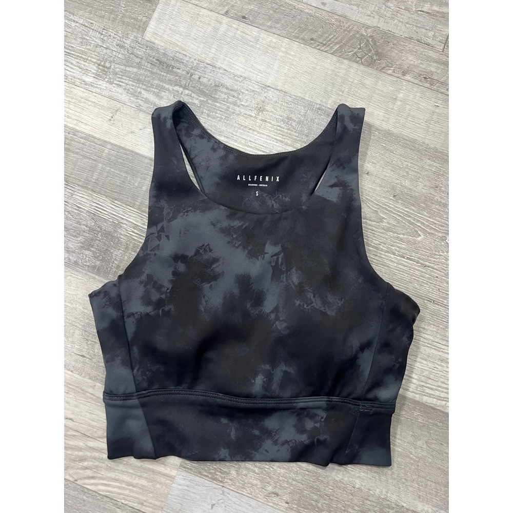 Allfenix Melbourne Tie‎ Dye High Neck Racerback Sports Bra Black Charcoal Small